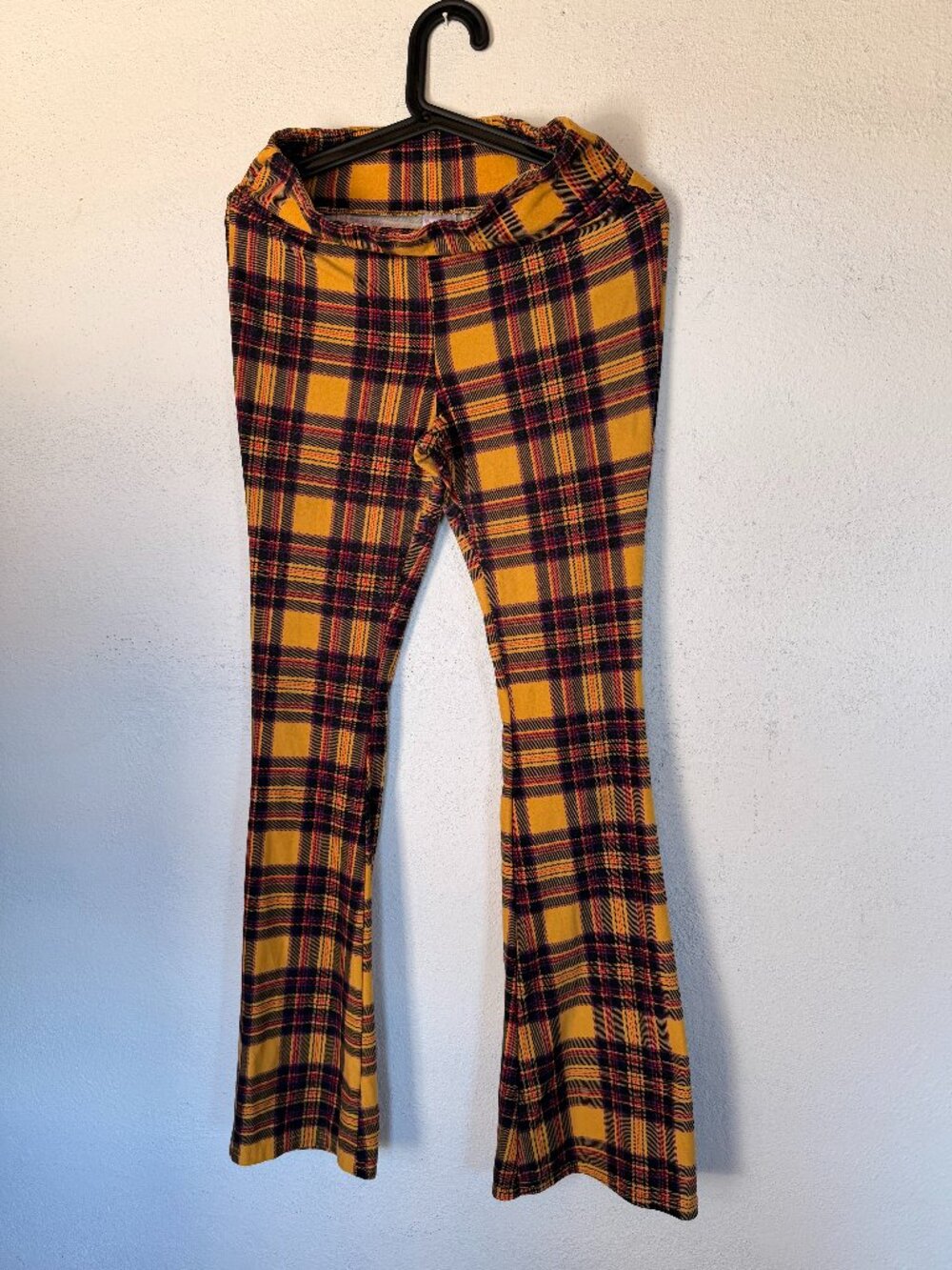 Red & Yellow Plaid Flared Pants